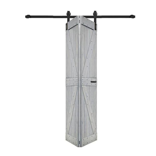 ISLIFE K Style 48in. x 84in.(24 in. x 84 in. x 2-Panels)French Gray Solid Wood Bi-Fold Door with Hardware-Assembly Needed