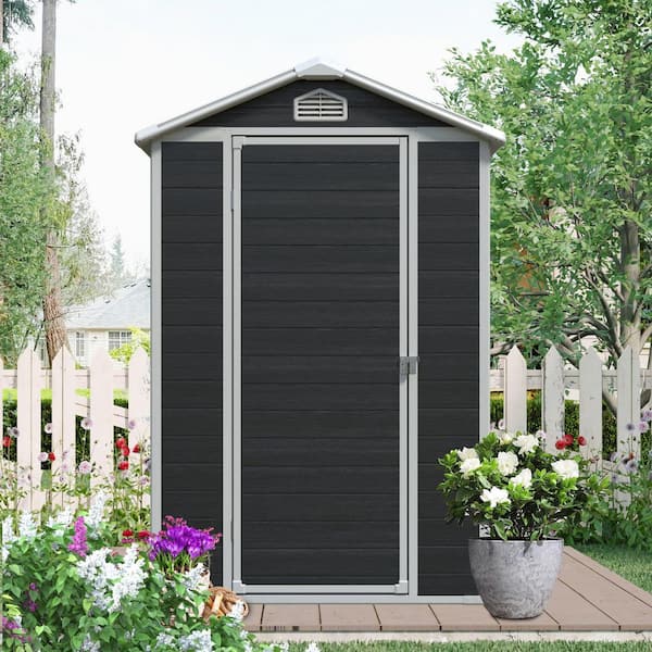 Unbranded - Outdoor 4 ft. W x 6 ft. D Resin Storage Shed with Floor, Window and Lockable Door Black (24 sq. ft. )