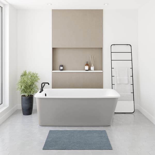 MAAX Lounge Acrylx 64 in. x 36 in. Freestanding Soaking End Drain Bathtub in White with Sterling Silver Skirt