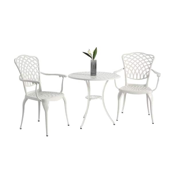 White 3-Piece Rust-Resistant Cast Aluminum Outdoor Bistro Set