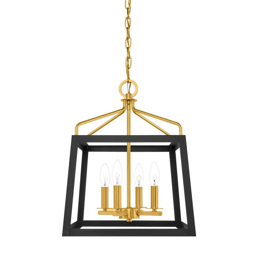 Hampton Bay Parley 4Light Matte Black and Gold Pendant Light with Open
