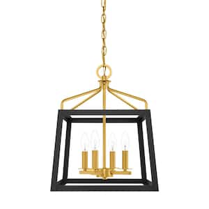 Parley 4-Light Matte Black and Gold Pendant Light with Open Cage Shade