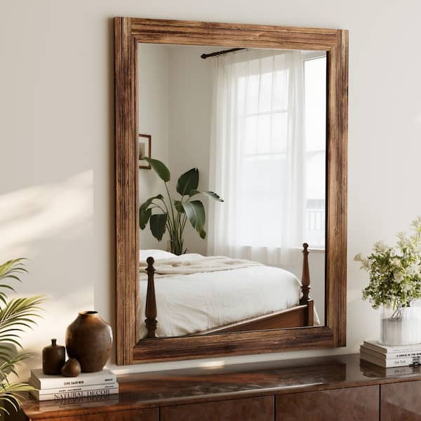 Antique Brown 30 in. W x 40 in. H Rectangle Wood Framed Vanity Door Mounted Mirror