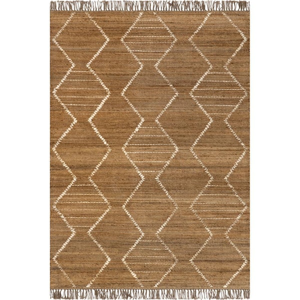 nuLOOM Imaan Raised Geometric Jute Tasseled Natural 5 ft. x 8 ft. Area Rug