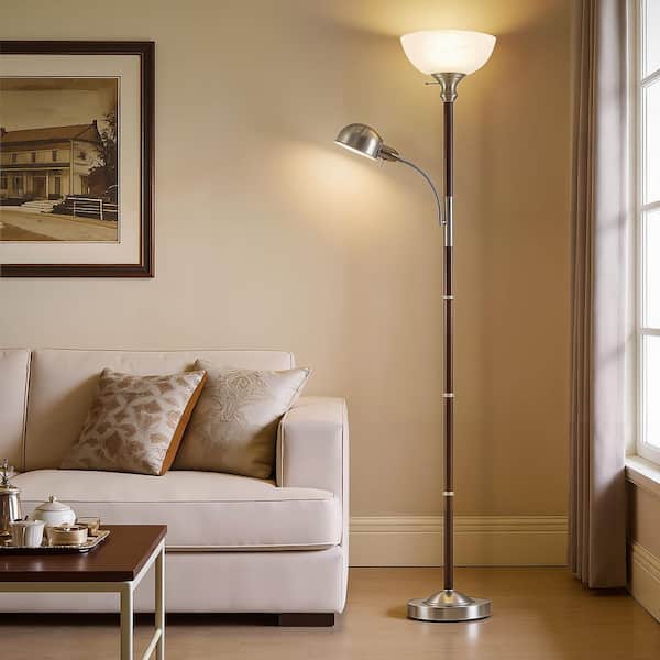NatySwan 72 in. Wood Walnut Torchiere Floor Lamps Standing Lamp
