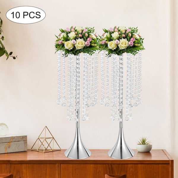 YIYIBYUS 10Pcs 21.9 in. Tall Wedding Centerpieces Flower Vases Silver Metal  Crystal Decoration Flower Stand JJOU766KWDZJ8 The Home Depot