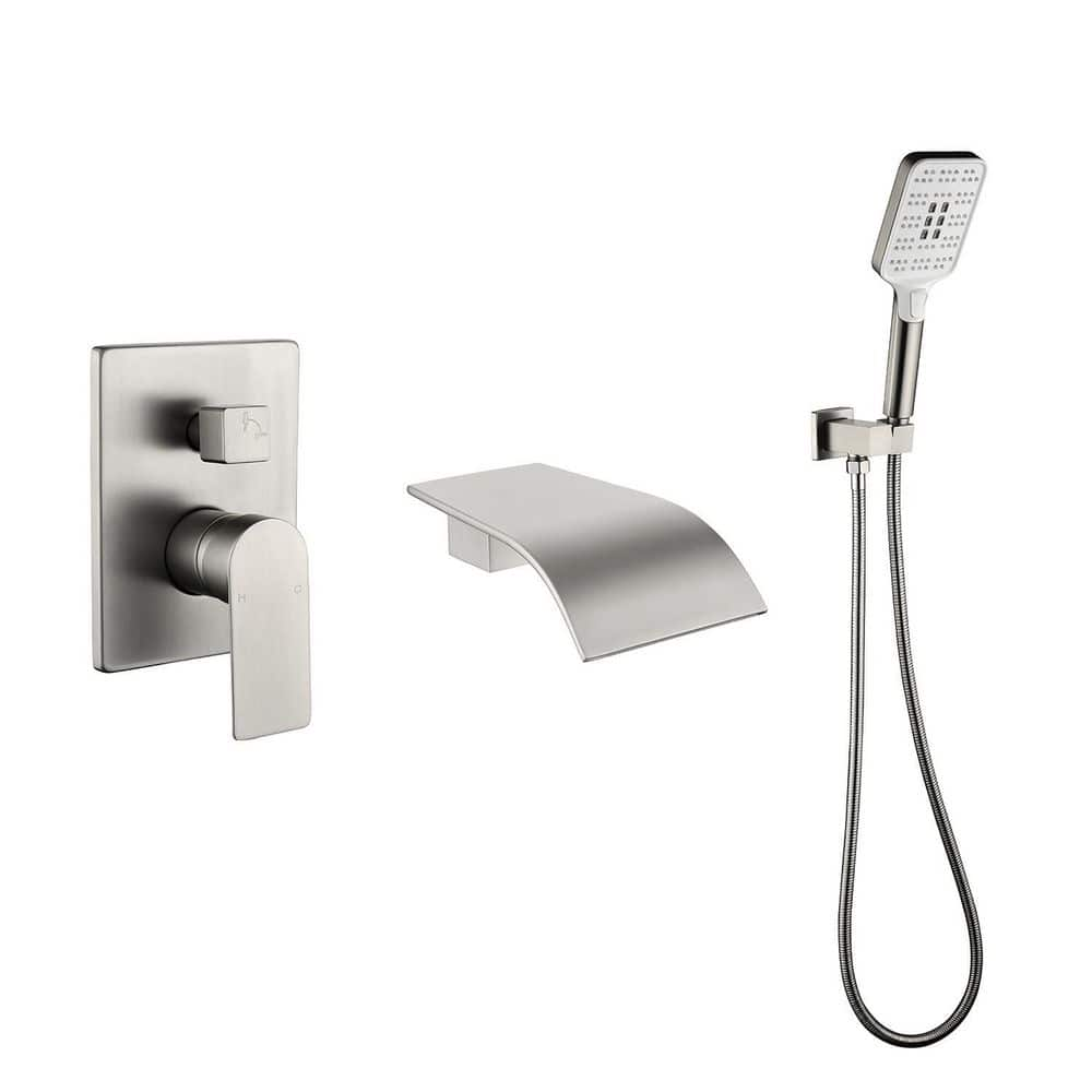 Single-Handle Wall Mount Roman Tub Faucet with Hand Shower in Brushed Nickel -  Nestfair