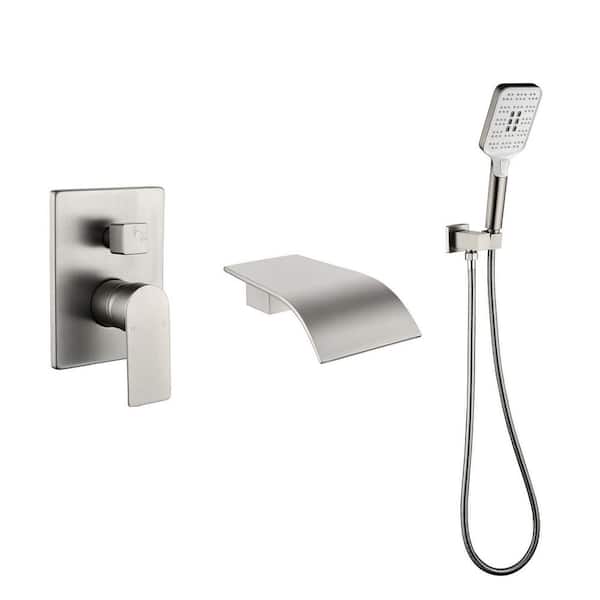 Nestfair Single-Handle Wall Mount Roman Tub Faucet with Hand Shower in Brushed Nickel