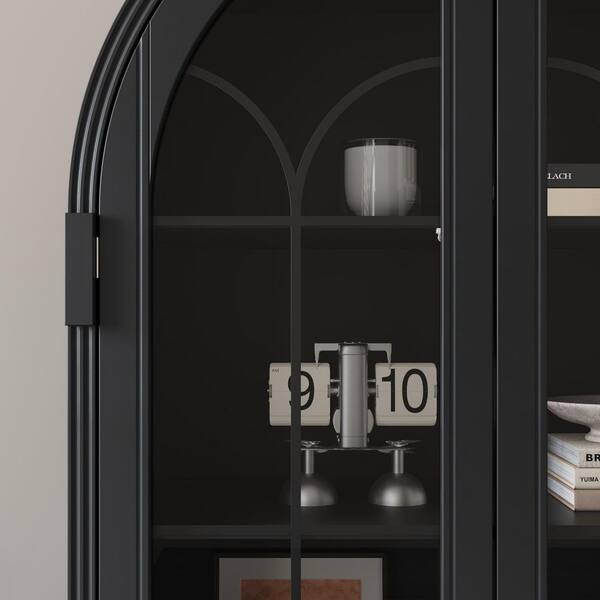 FUFU&GAGA Black 77.2 in. Accent Storage Cabinet with 5-Shelf