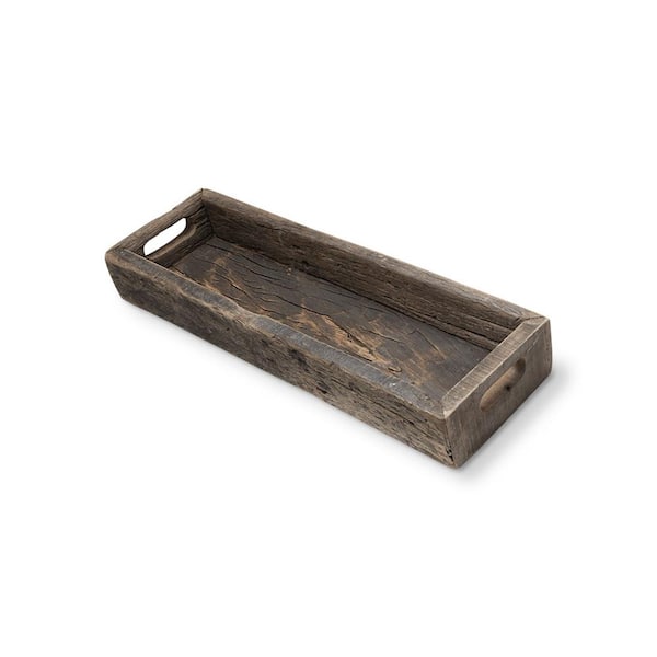 Brown Rectangle Wood 24 in. Decorative Tray