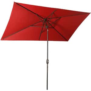 6.5 ft. x 10 ft. Rectangular Patio Umbrella with Tilt, Crank and 6 Sturdy Ribs for Deck, Lawn, Pool in Red
