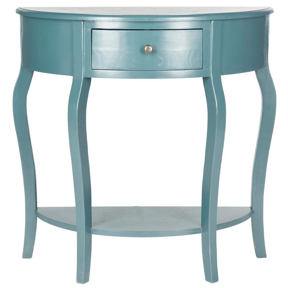 Teal Demilune Wood Console Table with Storage