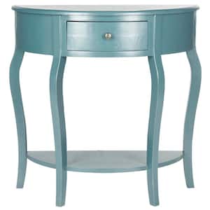 Jan Demilune 33 in. Slate Teal Standard Half Moon Wood Console Table with Drawers