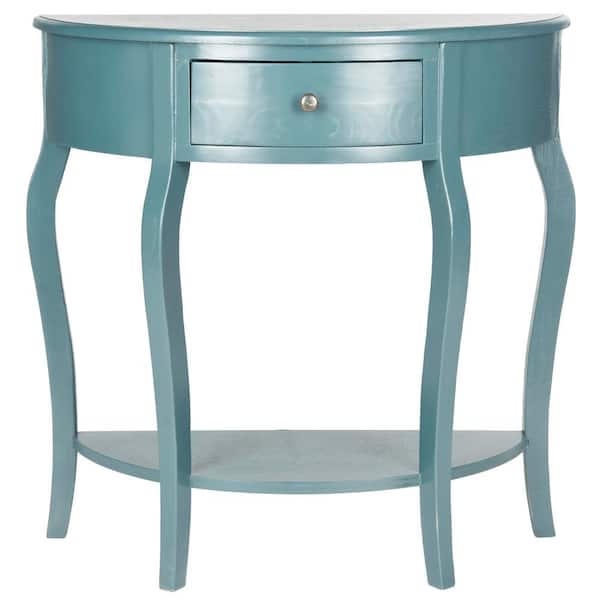 SAFAVIEH Jan Demilune 33 in. Slate Teal Standard Half Moon Wood Console Table with Drawers