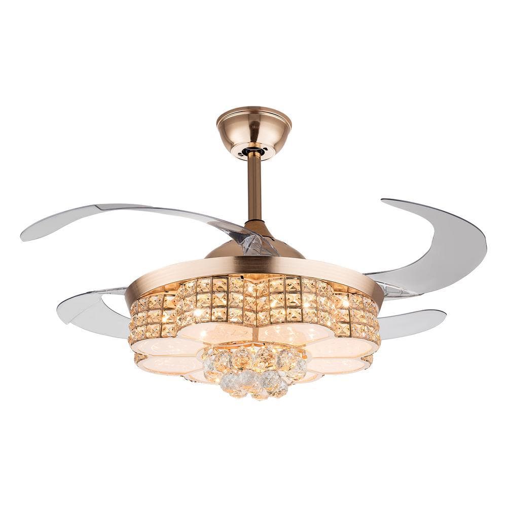OUKANING 42 in. Indoor Gold Modern Crystal Reversible Ceiling Fan