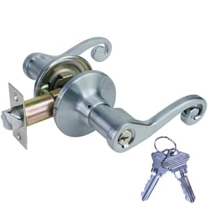 Satin Nickel Light Commercial Duty Door Handle Lock Set with Decorative Handle and 2 Keys