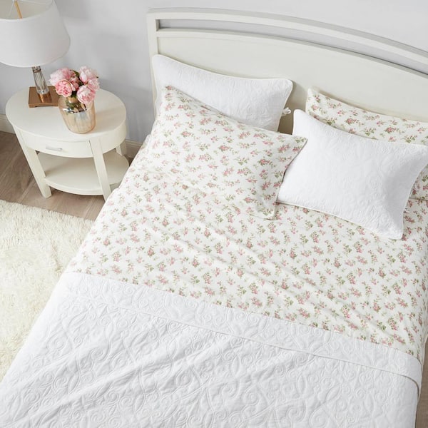 Laura Ashley Audrey 4-Piece Pink Floral Flannel Full Sheet Set