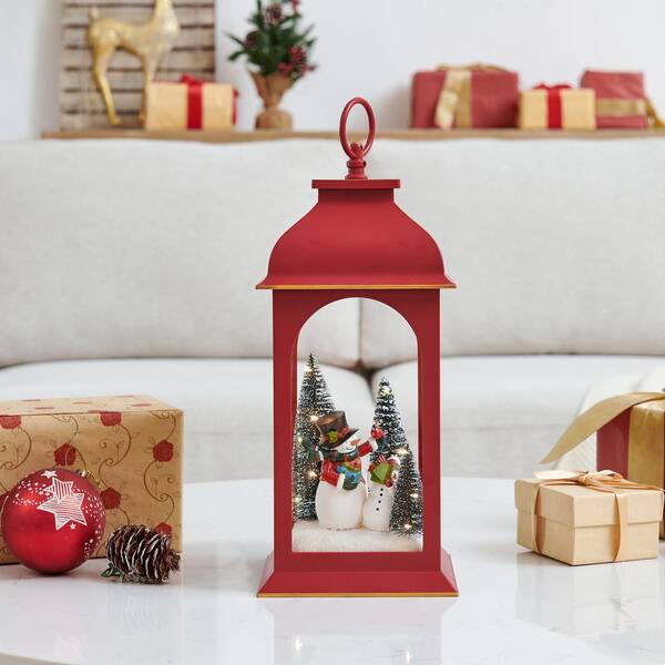 DANYA B Tabletop Red Christmas Snowman Winter Scene Diorama