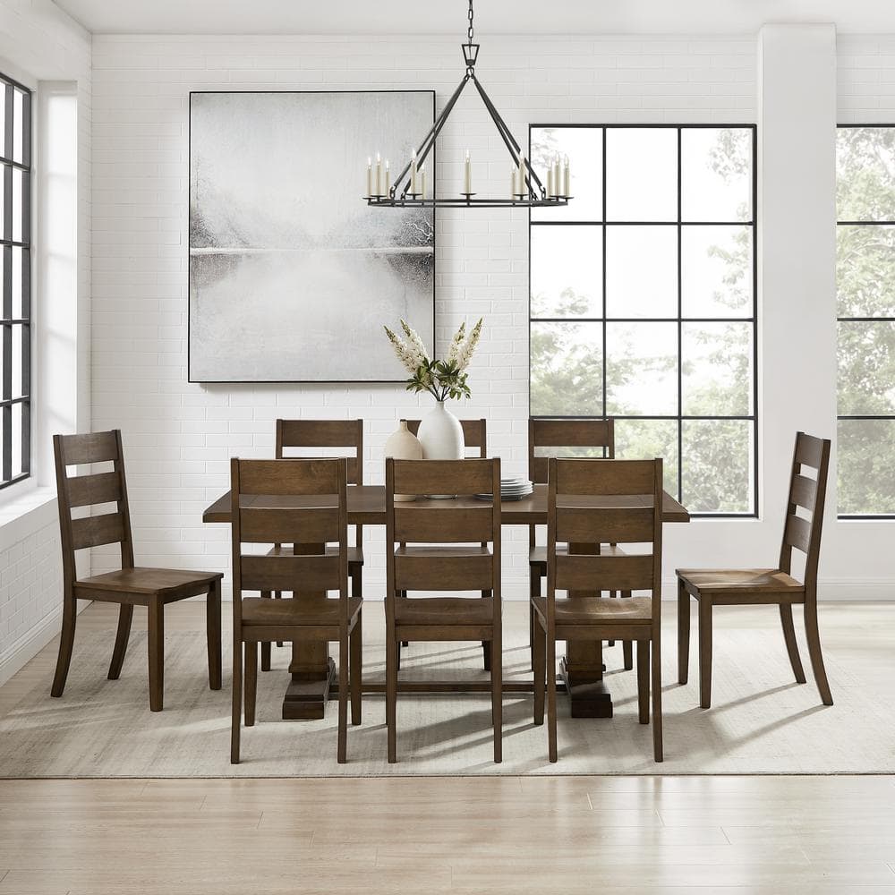 Joanna Dark Oak 9-Piece Dining Table Set with Ladder-Back Chairs