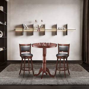 3-Piece 30 in. Round Wood Top Brown Bar Table and 2-Pice Swivel Bar Stools Bar Table Set