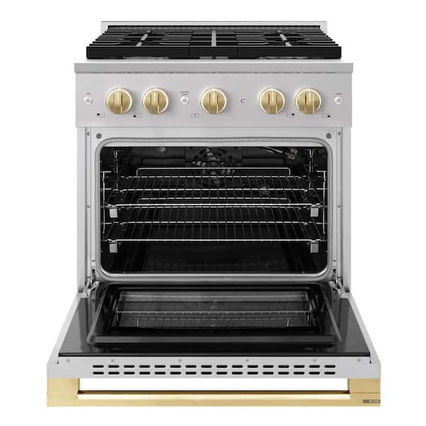 Autograph 30 in. 4.2 cu. ft. Marino Freestanding Gas Range with 4 Burners and Convection Oven with Gold Accents