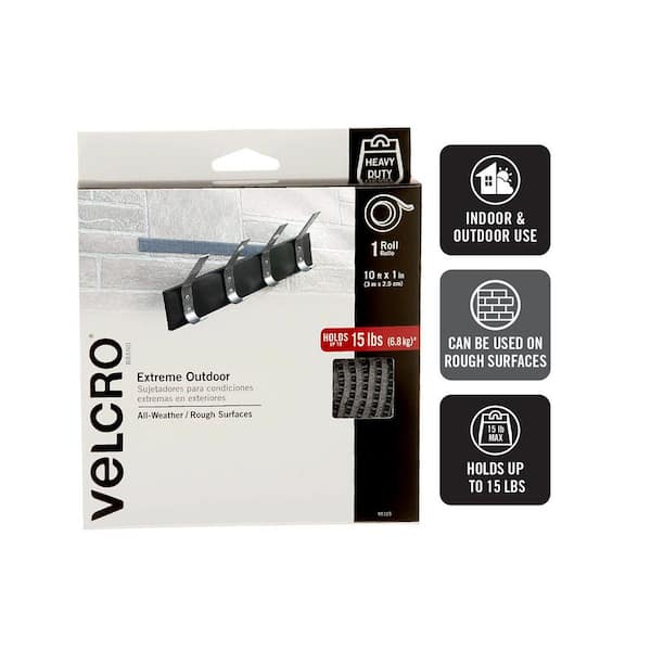VELCRO Brand Outdoor Heavy Duty Strips | 4 x 1 Inch Pk of 10 | Holds 15 lbs  | Titanium Extreme Hook and Loop Tape Industrial Strength Adhesive 
