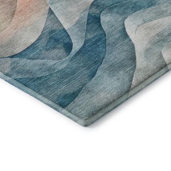 Mayfield Premium Machine Washable Abstract AMF1619 Teal 2 ft. 3 in. x 7 ft. 6 in. Runner Rug