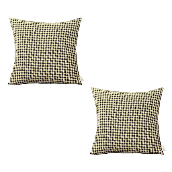 Set Of 2 Yellow Houndstooth Pillow Covers