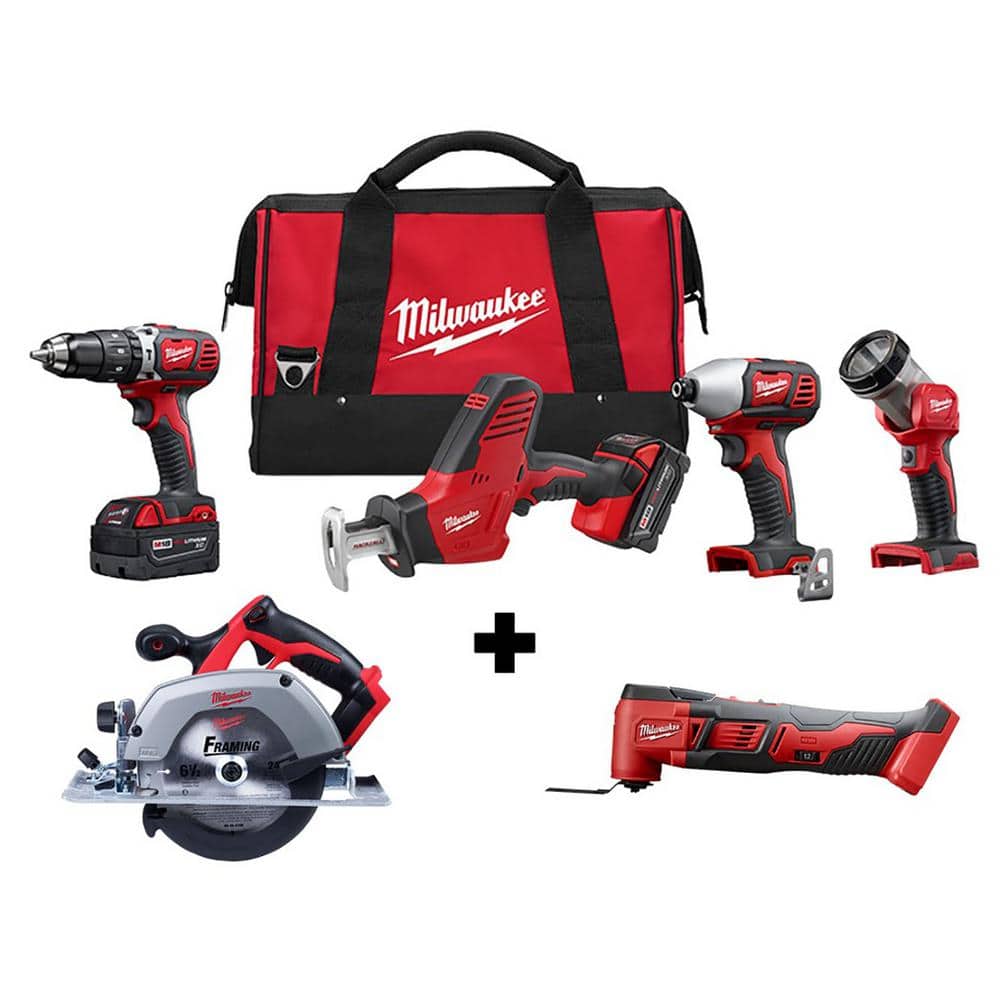 Milwaukee M18 18V Lithium-Ion Cordless Combo Tool Kit (4-Tool) w/ 6-1/2 in.  Circular Saw and Multi Tool 2695-24-2630-20-2626-20 The Home Depot