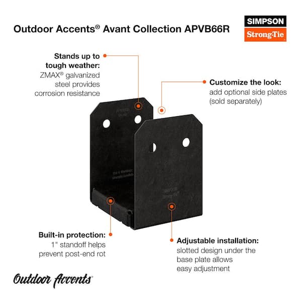 Outdoor Accents Avant Collection ZMAX, Black Powder-Coated Post Base for 6x6 Actual Rough Lumber