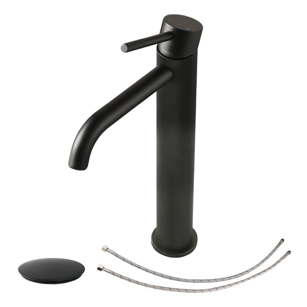 12.4 in. H Single Handle Single Hole Carved Surface Bathroom Faucet with Pop Up Drain in Matte Black price history on PriceWatchPro