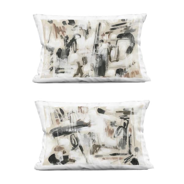 Stupell Industries Neutral Earth Tones Abstraction Beige Abstract Polyester 14 in. x 20 in. Throw Pillow Set of 2