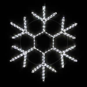 24 in. 138-Light LED Cool White 18 Point Hanging Snowflake Decor