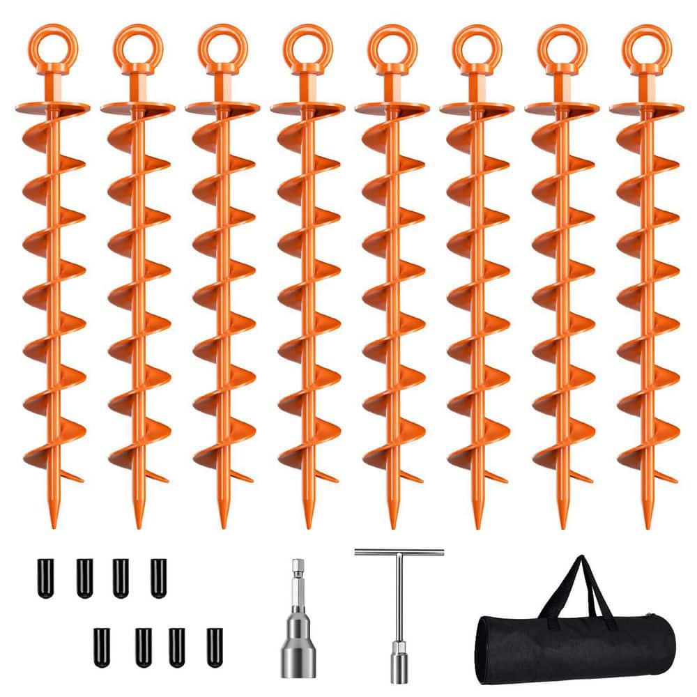 Heavy Duty Spiral Trampoline Anchors with Nut and Tool Swing Set for Sheds, Carports, Mobile Home, Orange (8-Pack) price history on PriceWatchPro