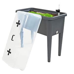 14.5 in. x 30 in. x 33 in. Plastic Self-Watering Raised Garden Bed with Cloche Cover Gray