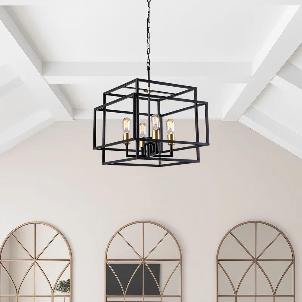 Maxax Hartford 4-Light 18 in. Black And Gold Farmhouse Lantern