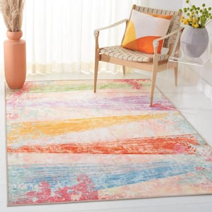 Paint Brush Pink/Blue 8 ft. x 10 ft. Machine Washable Striped Gradient Area Rug