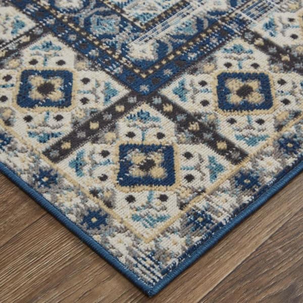 7 x 10 Ivory, Blue Abstract Area Rug
