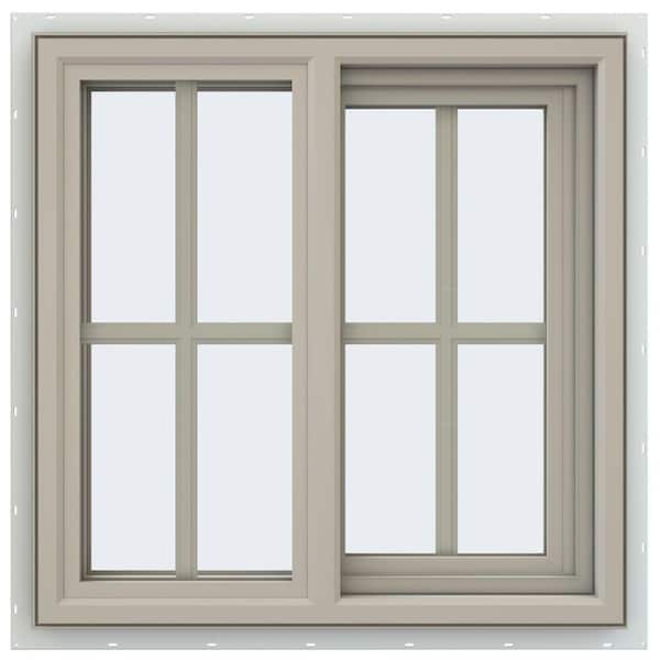 JELD-WEN 23.5 in. x 23.5 in. V-4500 Series Desert Sand Vinyl Right-Handed Sliding Window with Colonial Grids/Grilles