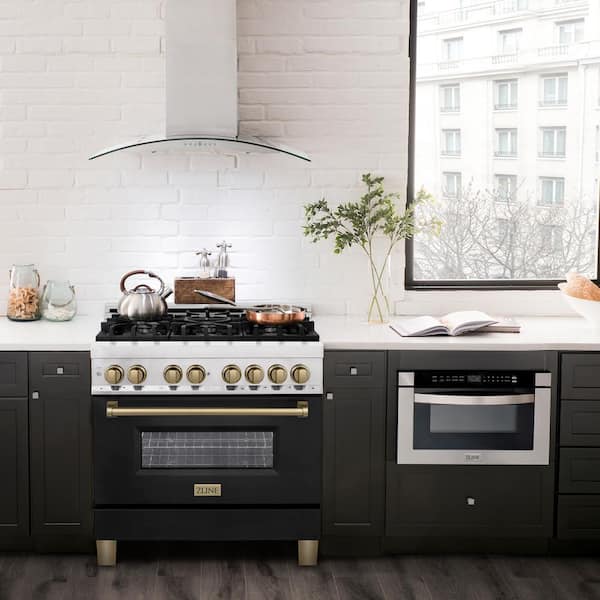 Autograph Edition 36 in. 6-Burner Dual Fuel Range in Stainless Steel with Matte Black Door and Champagne Bronze Accents