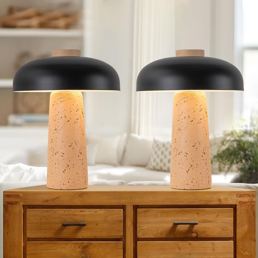 EDISLIVE 12.6 in. Modern Black Table Lamp with Natural Travetine