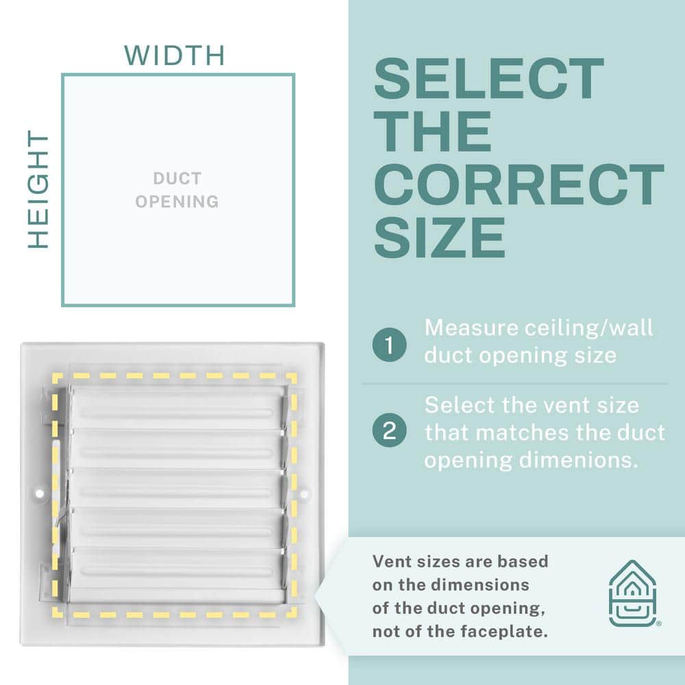 White Steel 10x8 Inch 3-Way Ceiling Vent Cover with Adjustable Damper