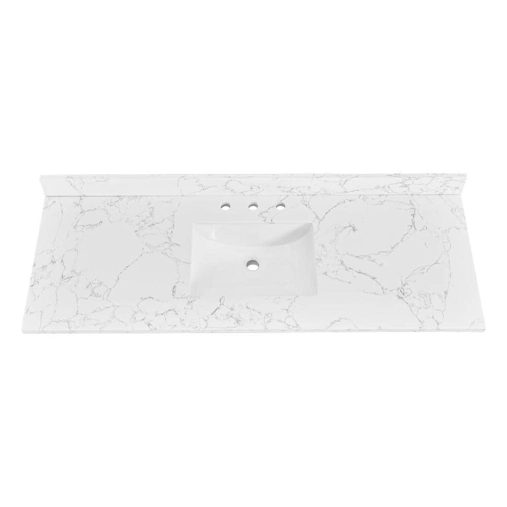 60 in. W x 22 in. D Engineered Stone Composite White Rectangular Single Sink Bathroom Vanity Top in Fish Belly White price history on PriceWatchPro
