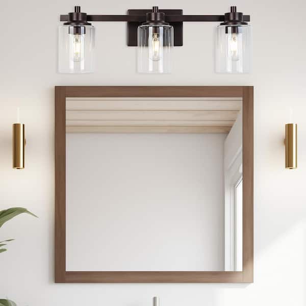 Jushua 23 in. 3 Lights Oil Rubbed Bronze Clear GlassDressing Table Wall LED Vanity Light, Bulb Not Included