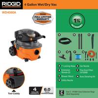 RIDGID 4 Gal. 6.0 Peak HP Shop Vac Wet Dry Vacuum with Detachable Blower, Fine Dust Filter, Hose, Accessories, Car Cleaning Kit WD4080A
