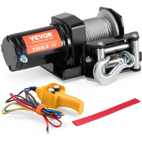 VEVOR Electric Winch 2000 lbs. Load Capacity Vehicles Winch with 39 ft. Steel Cable, Wired Handheld Remote and 4-Way Fairlead