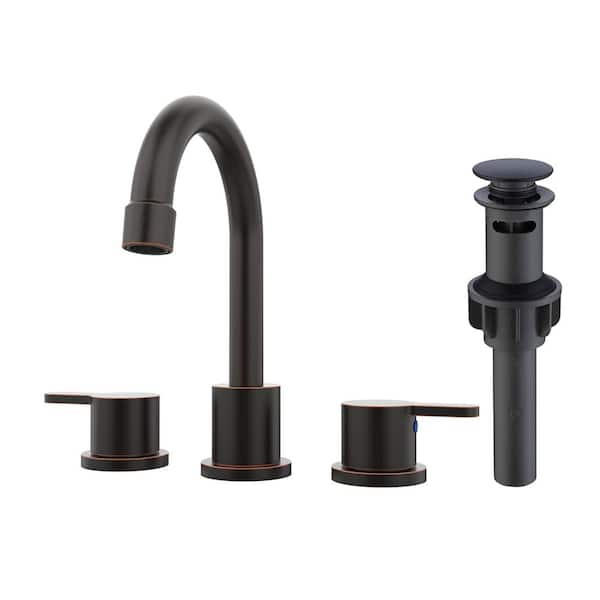 8 in. Widespread Double Handle Bathroom Faucet with Pop-Up Drain Assembly 3 Hole Vanity Taps in Oil Rubbed Bronze
