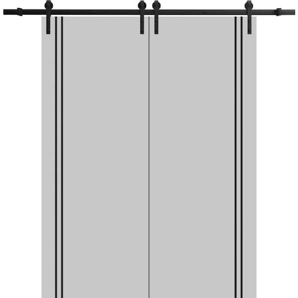 Sartodoors 32 in. x 80 in. 2 Panel Matte Grey Solid Wood with Honeycomb Sliding Barn Door with Hardware Kit