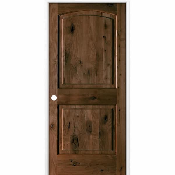 Krosswood Doors 36 in. x 80 in. Rustic 2-Panel Arch Top Right-Hand Espresso Stain Knotty Alder Wood Single Prehung Interior Door