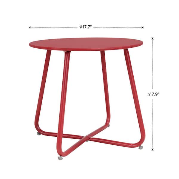 17.75 in. Dard Red Round Patio Steel Patio Side Table, Weather-Resistant Outdoor Round End Table